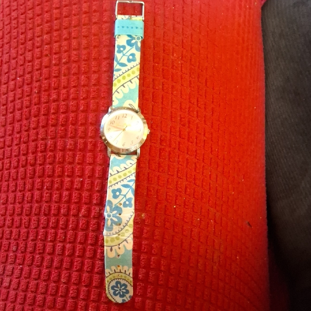 Vera Bradley Floral Watch in Blue and Yellow, New Battery - Works Great!